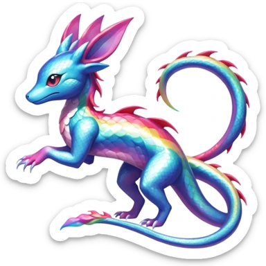 Shiny Sparkly beautiful gorgeous ethereal Rainbow Scaley Exotic Salandit-Aurorus-Sylveon-Suicune-Dragonair-Fakémon-hybrid-creature (full body) sticker
