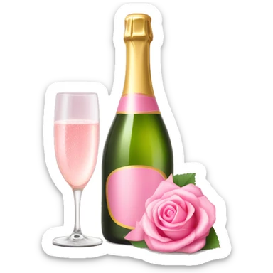 roze champagne fles met glas sticker