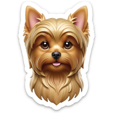 Cinematic Noble Yorkshire Terrier Portrait Emoji, Exuding refined charm and dignified poise, with a lustrous, silky fur in rich, deep hues, alert eyes and a confident expression, simplified yet exquisitely detailed, glowing with a soft, aristocratic radiance, high shine, embodying intelligent grace and classic elegance, soft glowing outline, capturing the essence of a regal Yorkshire Terrier ready to rule the screen with effortless sophistication! sticker