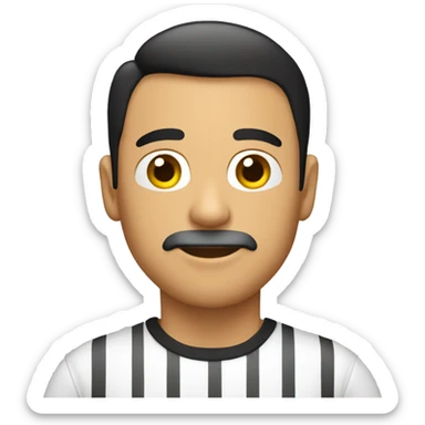 hombre con camiseta blanca con rayas y antifaz negro sticker