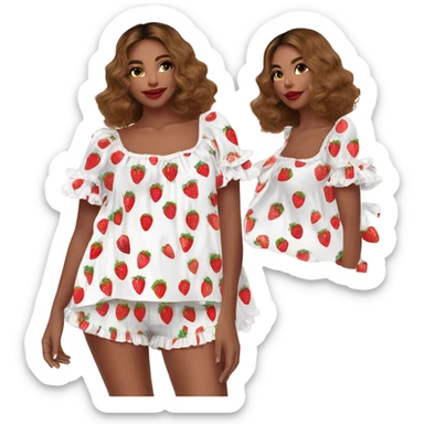 coquette strawberry babydoll blouse with ruffle sleeves and bottom sticker