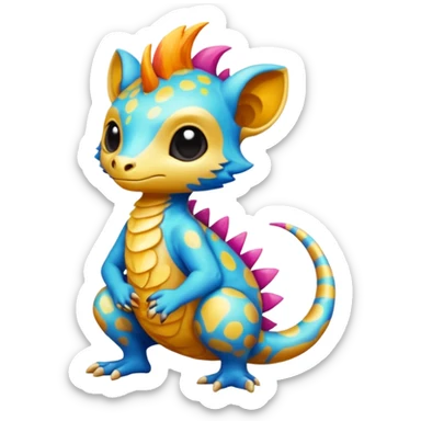 a colorful edgy cute vernid-fionbri-creature with splash patterns full body sticker
