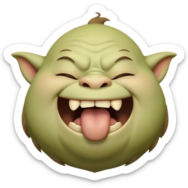 Cinematic Cute Yawning Ogre Portrait Emoji, with a surprisingly cuddly, rotund figure in soft earthy greens and browns, head tilted back in a big, gentle yawn exposing a set of comically oversized teeth, simplified yet irresistibly adorable, highly detailed with a soft glowing outline that captures the sleepy charm of a friendly ogre after a long day of gentle mischief! sticker