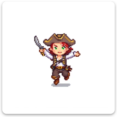 pirate character jumping animation, 32-bit style, game sprite, mid-air sticker