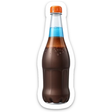 soda bottle, plastic, dark brown or bright soda, narrow neck, colored cap, bubbles for carbonation, fizzy and refreshing, 3D-rendered, minimal, no faces sticker