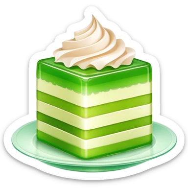 Coconut Pandan Jelly Cinematic Realistic Coconut Pandan Jelly Dessert Emoji, depicted as a layered jelly with distinct strata of coconut and pandan flavors, rendered with delicate textures and vibrant, tropical lighting. sticker