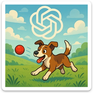 gpt image logo on the background of a dog chasing ball sticker