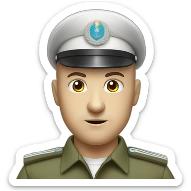 Bald white extremely angry furious serious military man with khaki israel defense forces uniform and cyan beret highly detailed sticker