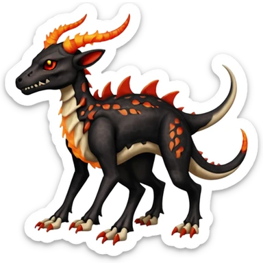 Skeletal Fiery Flaming Volcanic Draconic Cubone-Salandit-Houndoom-Houndour-Marowak-Poochyena-Litten-Fakémon-hybrid-creature (full body), 4 legs sticker