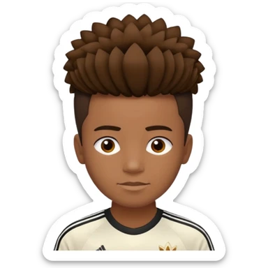 Crie um emoji de um menino com o cabelo castanho claro com uma franja reta e o corte low fade zumbi blusa de gola alta da adidas sticker