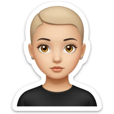 White cat with HAZEL EYES , BLACK BUZZ CUT LIGHT SKIN ROUND FACE GIRL sticker