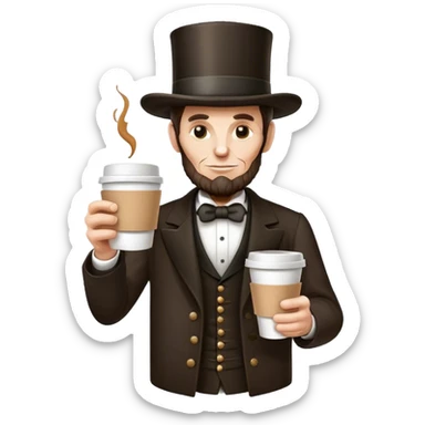 Abraham Lincoln with his hat, as a logo on a to-go coffee cup but he is a white male sticker