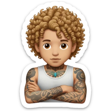 Curly head light skin boy with tattoos sticker