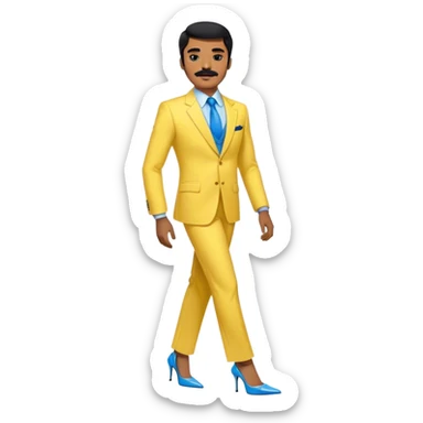 Man in a yellow suit and blue strappy high heels with black hair and black mustache and brown skin sticker