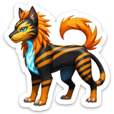 Shiny Glowing Legendary Epic Pyroar-Torracat-Luxray-Tigress-Houndoom-Liger-Hybrid-Fakemon-hybrid-Creature (full body) sticker