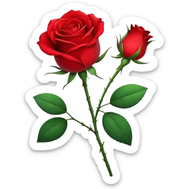 Generate a high-quality image of a single rose flower with stem and leaves, realistic color and shading, smooth gradient colors, no human figures, no facial features, no brand markings, simple white background, high-resolution.
 sticker