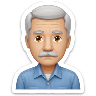 Old man with gray hair and mustache and working shirt a little sad sticker