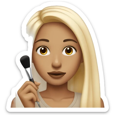 Girl with straight blonde hair brown eyes doing makeup sticker