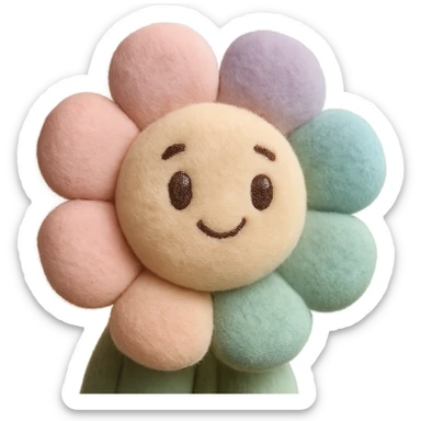a plush flower with pastel colors, round petals, and a gentle expression sticker