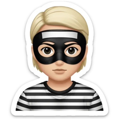Thief with black eye type mask and black and white striped prison clothes sticker