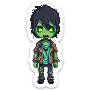 boy zombie with black hair, emo style sticker