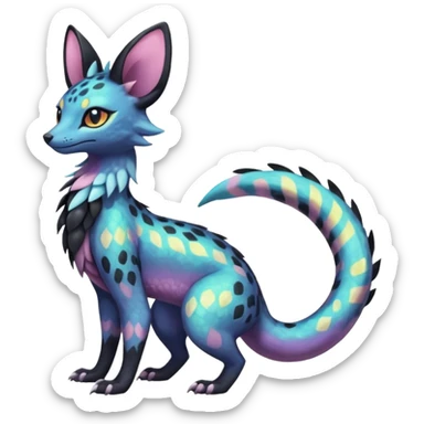 Pastel Iridescent Salandit-Umbreon-Genet-Noivern-Noibat-Nargacuga-Serval-Hybrid (Full body) sticker