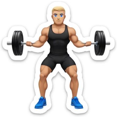 jacked man black clothes blue shoes barbell squats sticker