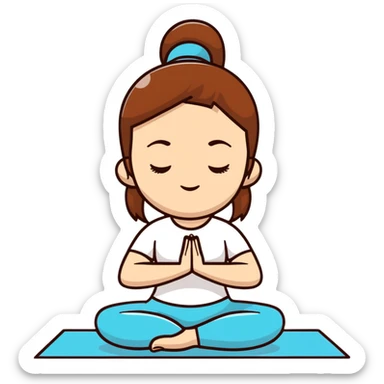 White girl with brown hair doing yoga meditation for self care sticker