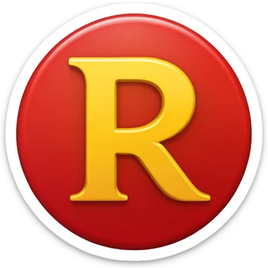 Círculo vermelho com a letra R estilizada em amarelo dentro sticker