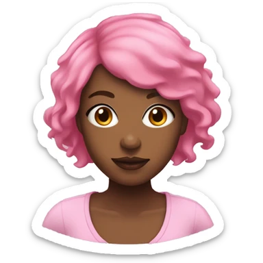 A black woman with pink short hair, movng er head Unnaturally to the left while her hair shimmies sticker