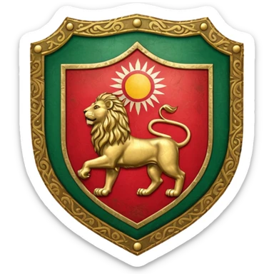rectangular shield with the flag of Iran, with a lion and a sun sticker