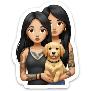 brown girl with long black  straight hair and chest tattoos and  a golden retriever sticker