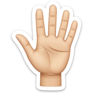 A simple emoji-style illustration of a human hand with four fingers raised and the thumb folded down across the palm. Front-facing hand, neutral skin tone, sticker
