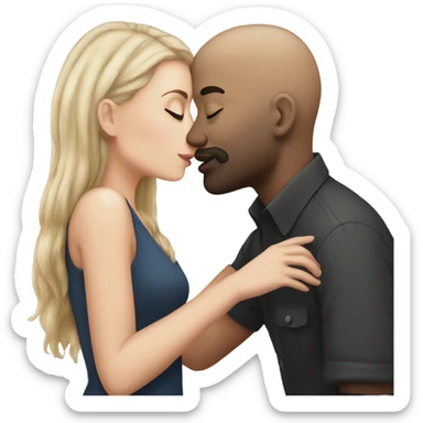 White girl dark hair kissing mixed bald man sticker