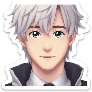 Gorgeous romantic hot attractive anime style modern gentlemanly anime shojo guy with pretty hair and colorful eyes and blushing face aesthetic trending style  pastelcore cottagecore kawaiicore sticker
