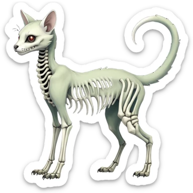 long-snouted evil zombie-like swampy ghostly dull spectral edgy spooky bloody meager thin cool beautiful skeleton-fantasy-caracal-civet-genet-sergal-vernid-Gryphon-Cacomistle-Trico-oncilla-animal-Fakémon-hybrid-fursona (full body) sticker