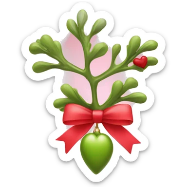 mistletoe with red bow on pink heart sticker