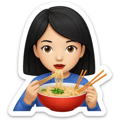 girl with black hair eating noodles sticker