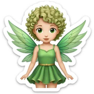FAIRY EMOTICON WITH CURLY SHORT HAIR, GREEN DRESS AND WINGS sticker