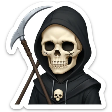 zoomed black hood skull scythe sticker