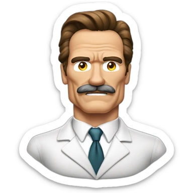Arnold Schwarzenegger disfrazado de científico con bigote operado de la próstata sticker