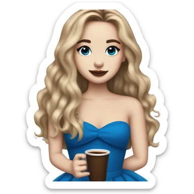 sabrina carpenter with a strapless blue dress with an espresso coffee cup in hand sticker