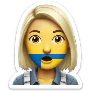 super-realistic angry female Ukrainian holds the ukranian flag sticker