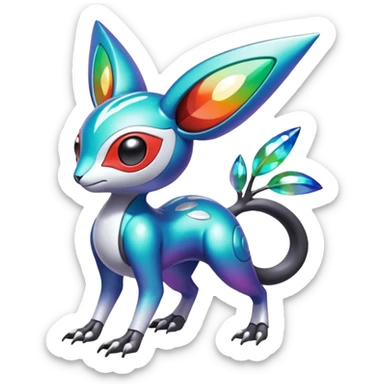 Shiny Colorful Tropical Exotic Futuristic Cyber-Vernid-Trico-Meloetta-Latias-Koraidon-Peppercat-Protogen-Pokémon-Digimon-Fakémon-fusion-hybrid-creature sticker