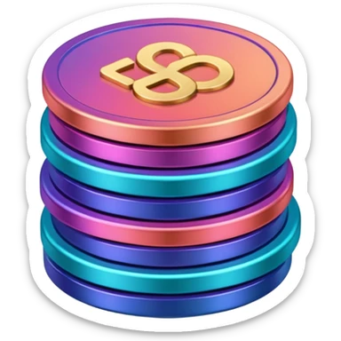 Many Coins pack stack
in gradient of turquoise, blue, pink, purple, and coral
 sticker
