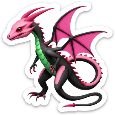 Magenta, black and white Flygon-Gorebyss-Salandit-Pokémon-Fakémon-creature-fusion-hybrid sticker