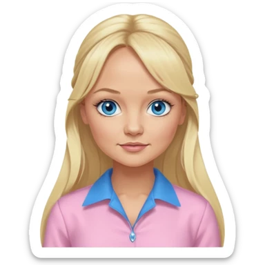 Emma Bunton with long blonde ponytail hair, blue eyes, light pink outfit sticker
