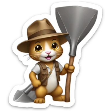 rabbit indiana jones with shovels sticker
