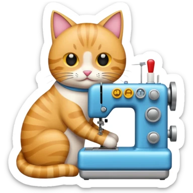gato cosiendo en una maquina de coser sticker