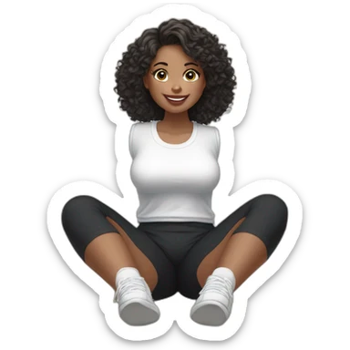 Front view full body curvy caucasian beauty sitting on the floor straight hands up black skirt white knickers white socks sticker